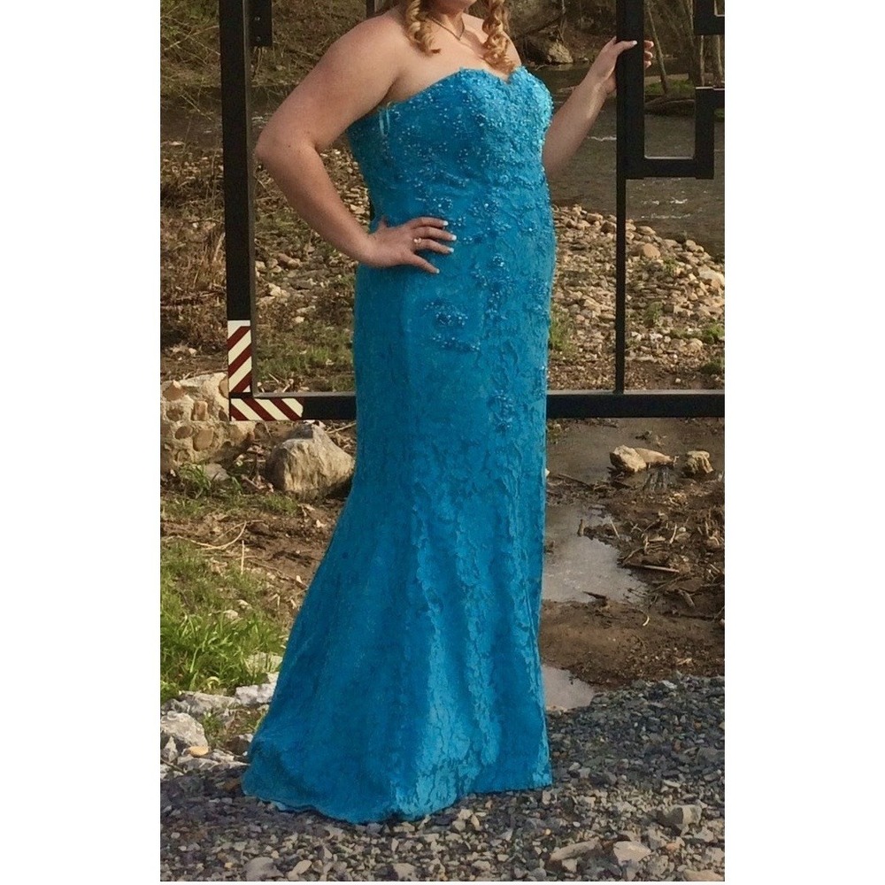 MADISON JAMES TURQUOISE AQUA BEADED STRAPLESS PROM FORMAL GOWN DRESS Plus Sz 18W